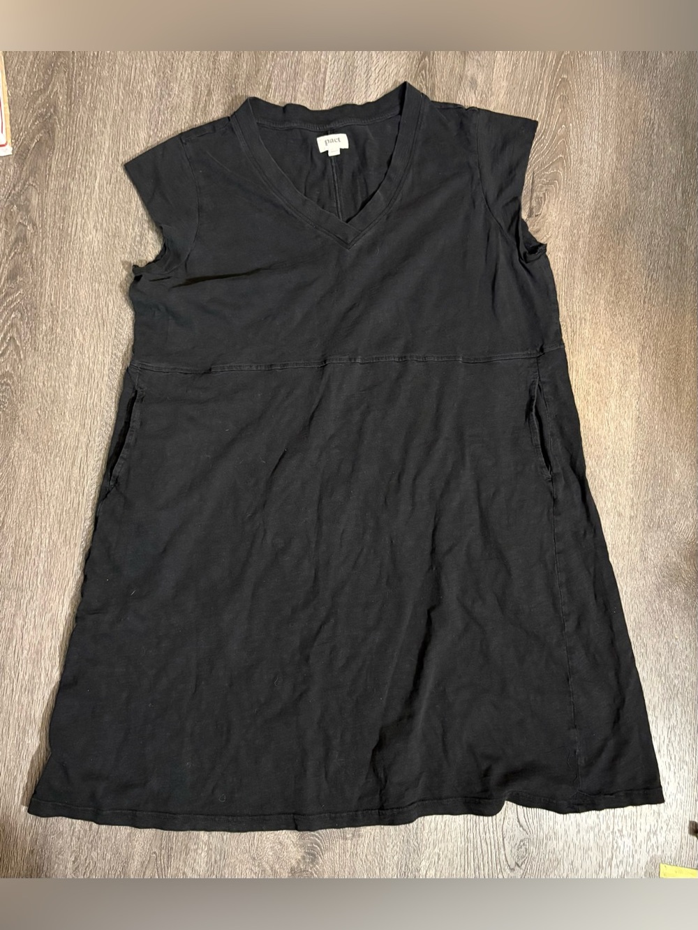 Pact Size XXL Black Relaxed Slub Henley Dress 100% Organic Cotton Knee Pockets - Picture 2 of 12